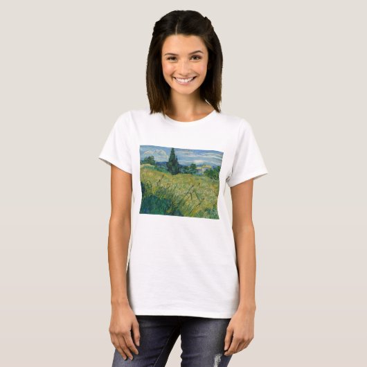 T-shirt Vincent Van Gogh, champ de blé vert avec Cypress (Devant entier)