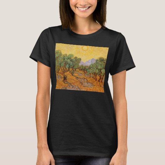 T-shirt Vincent van Gogh - Oliviers, Ciel Jaune et Soleil (Devant)
