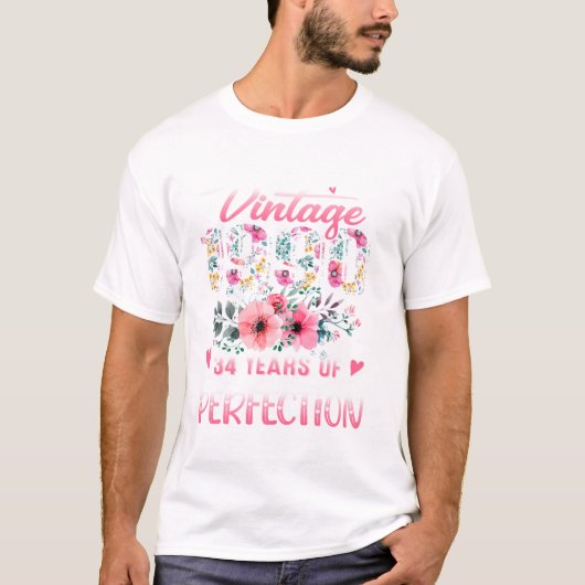 T-shirt Vintage 1990 Floral 35 ans (Devant)