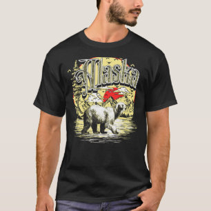 T-shirt Vintage Alaska Extérieur Rétro Ours Polaire & Mont