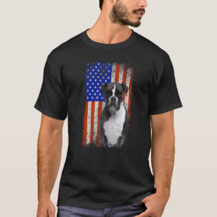 T-shirt Vintage American Flag Boxer Chien Papa Maman Chiot