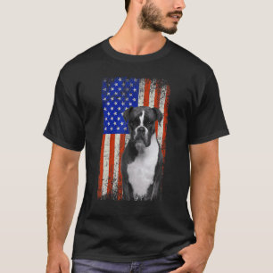 T-shirt Vintage American Flag Boxer Chien Papa Maman Chiot
