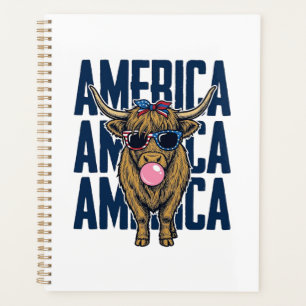 T-Shirt Vintage Amérique Vache Highland Patriotiqu