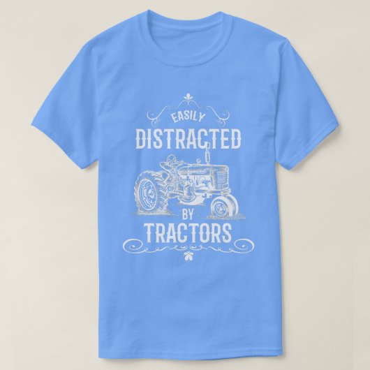 T-shirt Vintage amusant facilement distrait par Tracteurs  (Design devant)