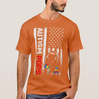 T-shirt Vintage Autism Pops Bear American Flag Awareness F