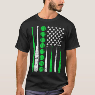 T-shirt Vintage Baseball St Patricks Day American Flag