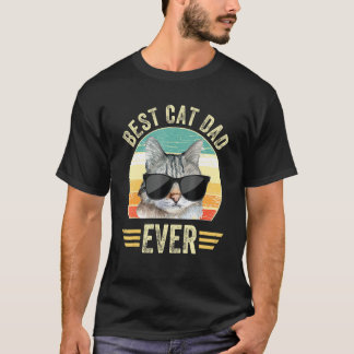 T-shirt Vintage Best Cat Dad Ever Glasses Retro Fathers Da