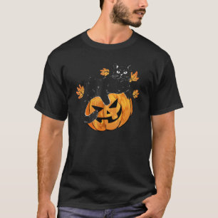 T-shirt Vintage Black Cat On Pumkin Halloween Cute Cat 1