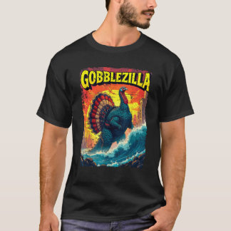 T-shirt Vintage Black Gobblezilla Turkey Humor  Unisex Adu