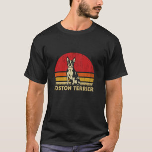 T-shirt Vintage Boston Terrier Graphisme Retro Sunset Dog