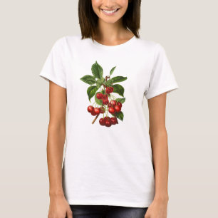 T-shirt Vintage Botanique Cerises rouges Imprimer