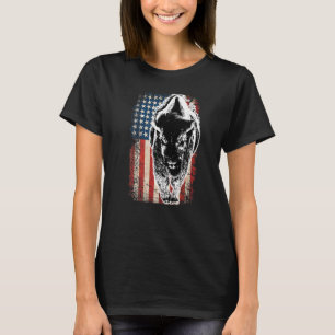 T-shirt Vintage Buffalo American Drapeau Bison Patriotique