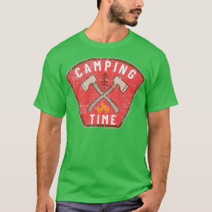 T-shirt Vintage Camping Ax Tree Campfire