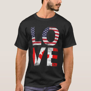 T-shirt Vintage Canada USA Drapeau Canadian American Love