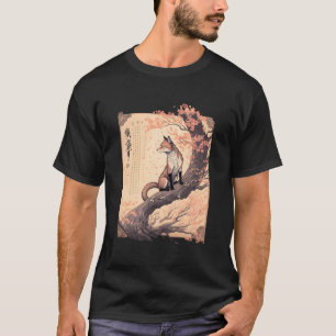 T-shirt Vintage cerisier en fleurs Japonais Fox Scroll Gra