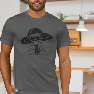 T-shirt Vintage Chat Noir Bateau Spatial UFO Drôle