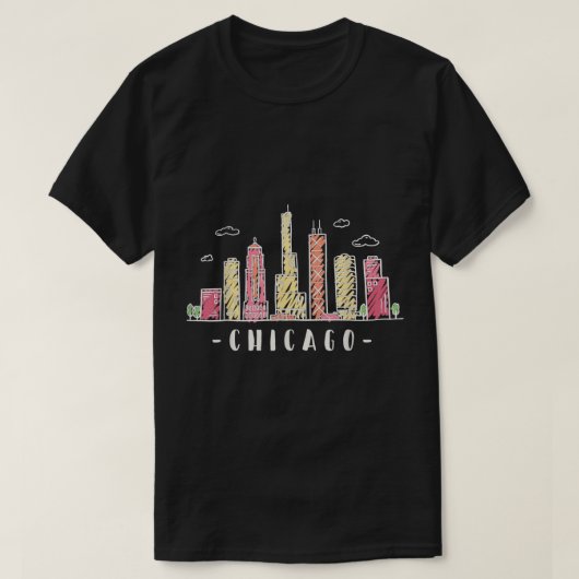 T-shirt Vintage Chicago Skyline Illinois (Design devant)