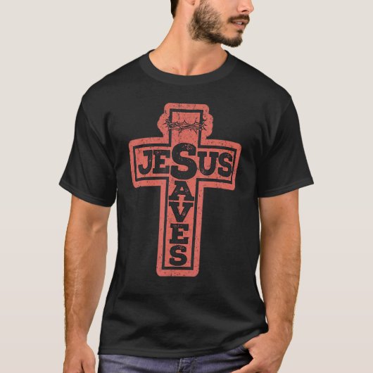 T-shirt Vintage Christian Cross Jesus Saves (Devant)