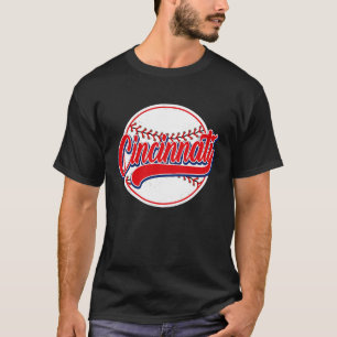 T-shirt Vintage Cincinnati Cityscape Baseball Hommes Femme