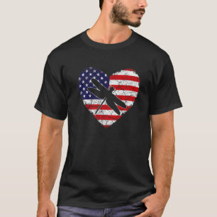 T-shirt Vintage Coeur Dragonfly Animal Retro Us American F