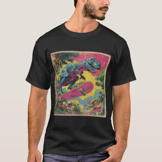T-shirt Vintage Comic T-Rex Skater (Devant)