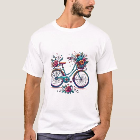 T-shirt vintage - Conception florale à vélo (Devant)