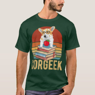 T-shirt Vintage Corgeek Corgi Lecteur De Livre De Chien Pr