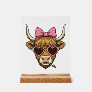 T-shirt vintage Cute Highland Cow Heart Lunettes D