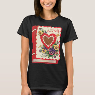 T-shirt Vintage Cute Valentine Love Livre Coeur et Fleurs