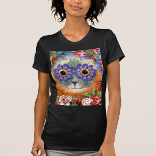 T-shirt vintage d'art de chat de fleur de Wain