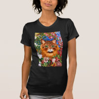 T-shirt vintage de chat de fleur de Louis Wain