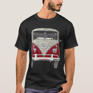 T-shirt Vintage des années 1960 Hippie Red Micro Bus Van 