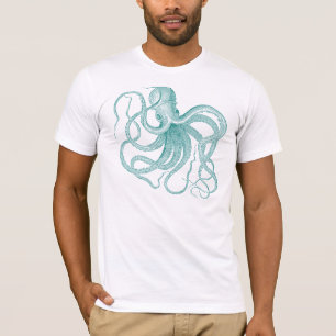 T-shirt Vintage d'illustration turquoise de poulpe