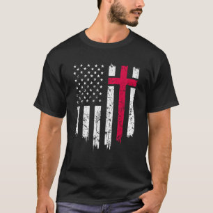 T-shirt Vintage Distressed USA Drapeau Croix foi chrétienn