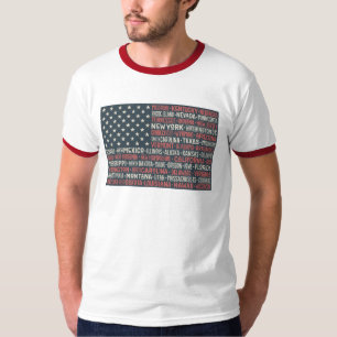 T-shirt Vintage Faded American Flag State Noms Mots Art