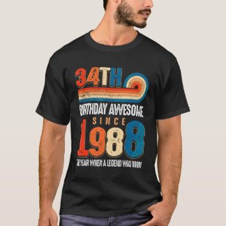 T-shirt Vintage Fait En 1988 34ème Anniversaire La Légende