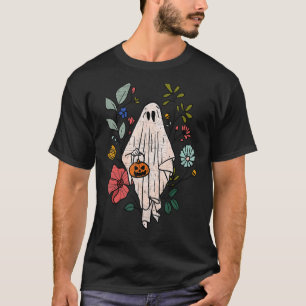 T-shirt Vintage fantôme floral mignon Halloween graphique