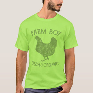 T-shirt Vintage Farm Boy Fresh and Organic Chicken Illustr