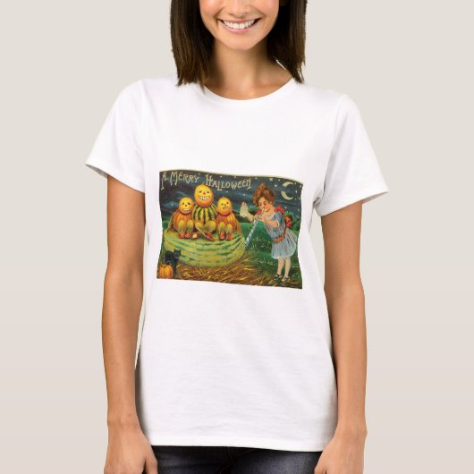 T-shirt Vintage fille d'Halloween avec Citrouilles (Devant)