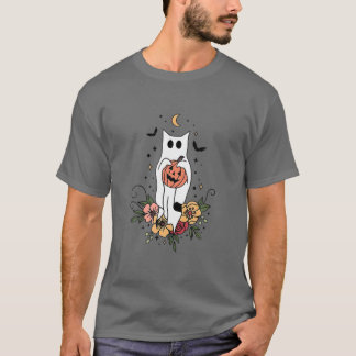 T-shirt Vintage floral Fantôme Chat Cute Halloween Graphiq