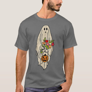 T-shirt Vintage Floral Ghost mignon Halloween Graphisme Bo