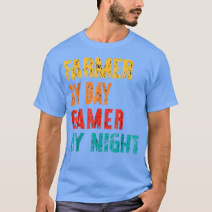 T-shirt Vintage Gamer Farmer Par Joueur De Jour Par Nuit