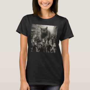 T-shirt Vintage Géant Chat City Attaque Amusante OVNI Retr
