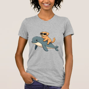 T-shirt Vintage Golden Retriever montant une baleine blanc