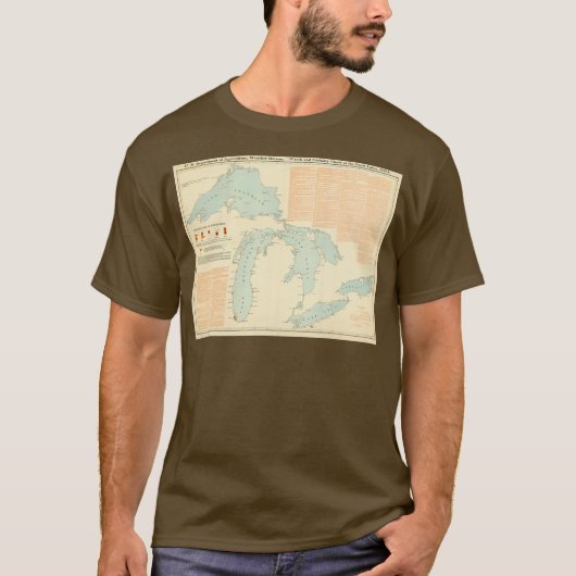 T-shirt Vintage Great Lakes Shipwrecks Map 1894 (Devant)