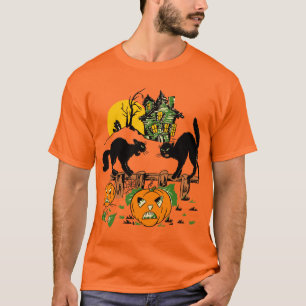 T-shirt Vintage Halloween Black Cats et Citrouilles