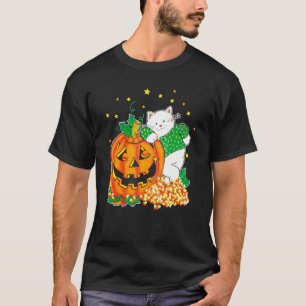 T-shirt Vintage Halloween Citrouille Kitten Chat Candy Cor