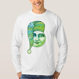 T-shirt Vintage homme lune plein visage bleu vert hiver ca