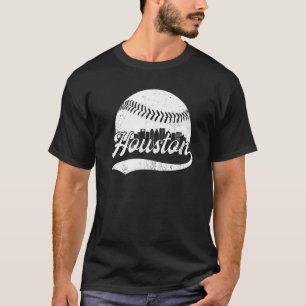 T-shirt Vintage Houston Cityscape Baseball Homme Femmes