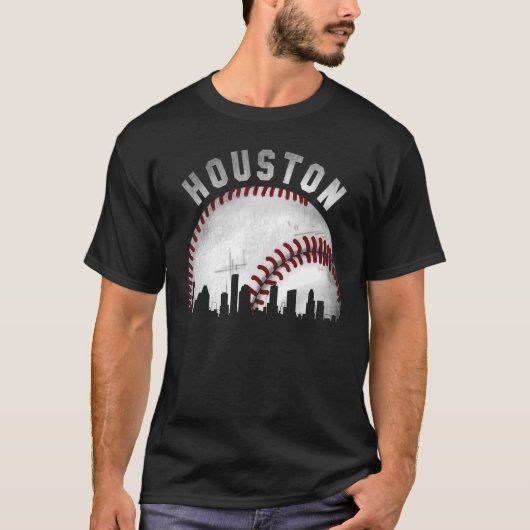 T-shirt Vintage Houston Skyline City Baseball 1 (Devant)